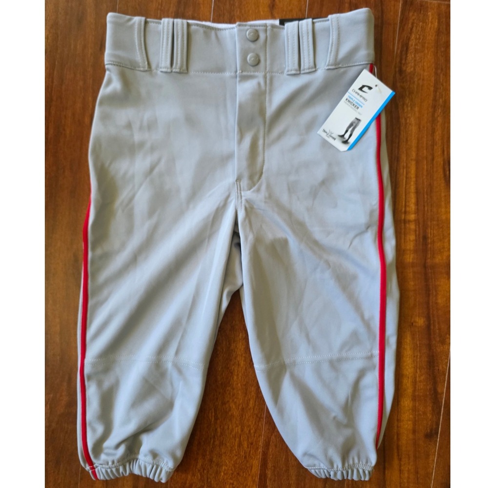 Champro Triple Crown Knicker Youth LARGE Baseball Pants Grey Scarlet Red Pipe